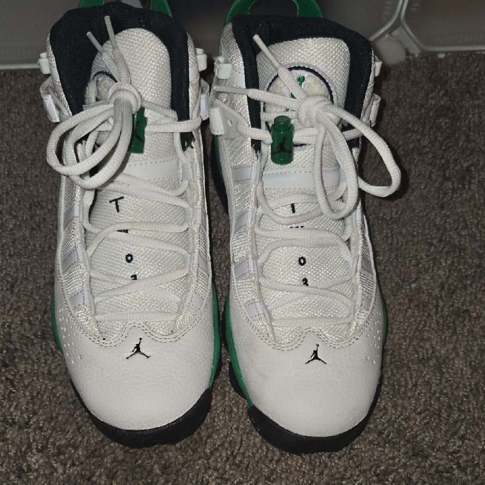 Jordan Kids White and Green Sneakers